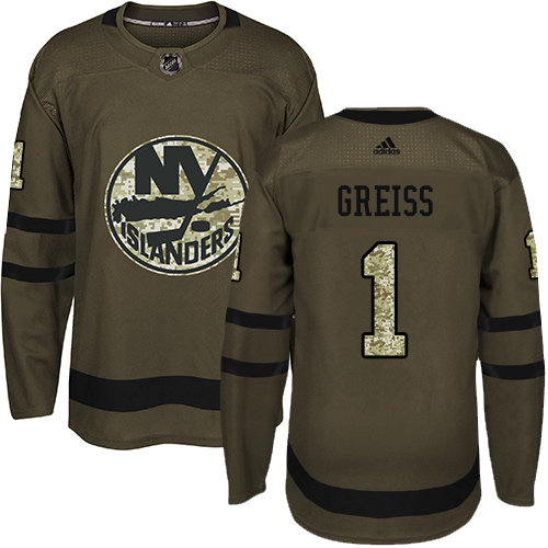 Men's Adidas New York Islanders #1 Thomas Greiss Premier Green Salute to Service NHL Jersey