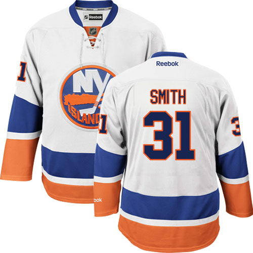 Men's Reebok New York Islanders #31 Billy Smith Authentic White Away NHL Jersey
