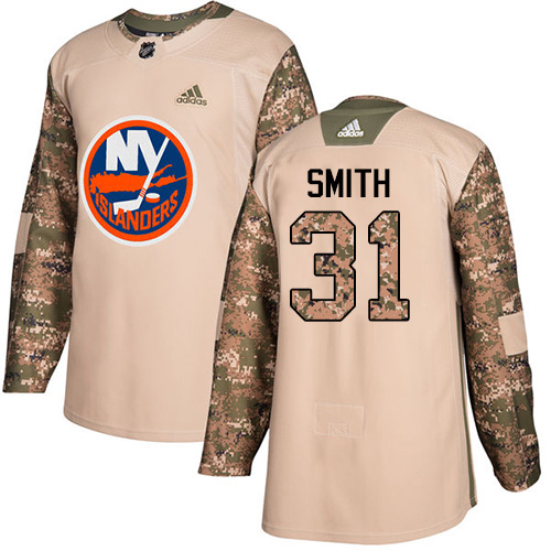 Men's Adidas New York Islanders #31 Billy Smith Authentic Camo Veterans Day Practice NHL Jersey