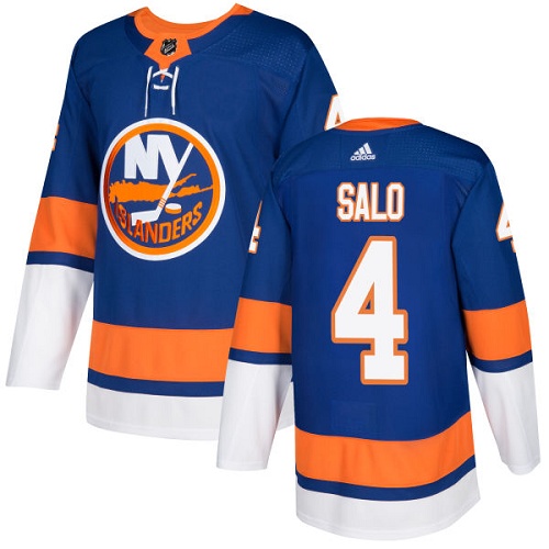 Men's Adidas New York Islanders #4 Robin Salo Authentic Royal Blue Home NHL Jersey