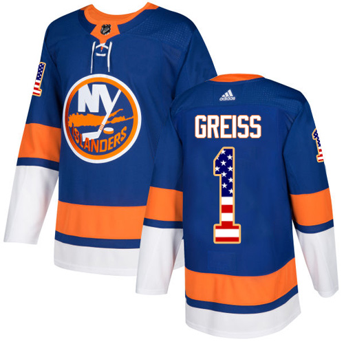 Men's Adidas New York Islanders #1 Thomas Greiss Authentic Royal Blue USA Flag Fashion NHL Jersey