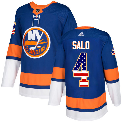 Men's Adidas New York Islanders #4 Robin Salo Authentic Royal Blue USA Flag Fashion NHL Jersey