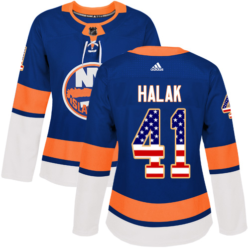 Women's Adidas New York Islanders #41 Jaroslav Halak Authentic Royal Blue USA Flag Fashion NHL Jersey