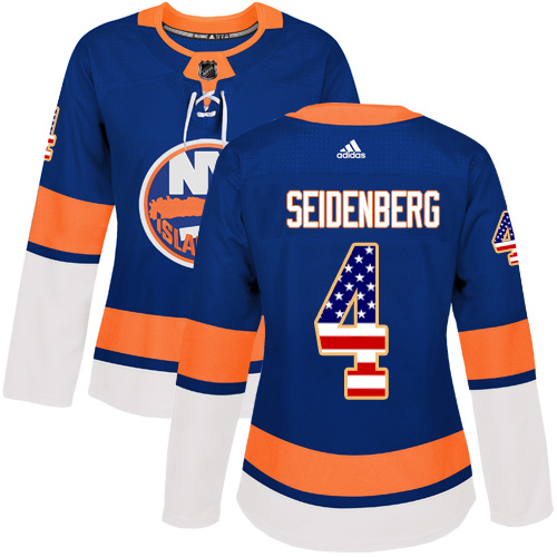Women's Adidas New York Islanders #4 Dennis Seidenberg Authentic Royal Blue USA Flag Fashion NHL Jersey