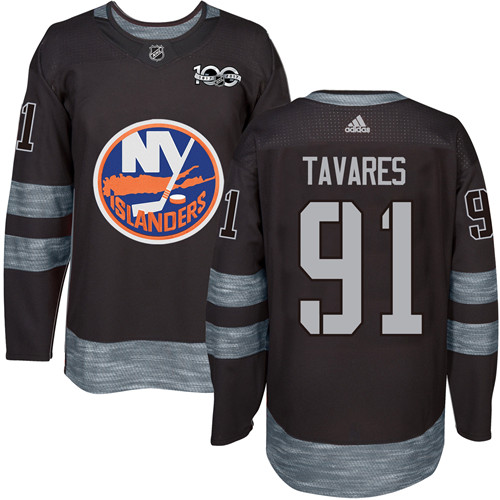 Men's Adidas New York Islanders #91 John Tavares Premier Black 1917-2017 100th Anniversary NHL Jersey