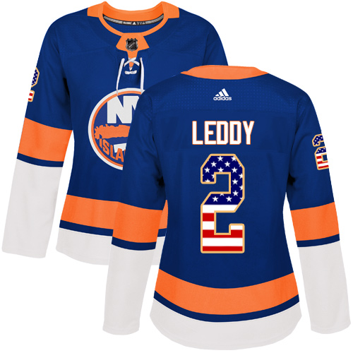 Women's Adidas New York Islanders #2 Nick Leddy Authentic Royal Blue USA Flag Fashion NHL Jersey