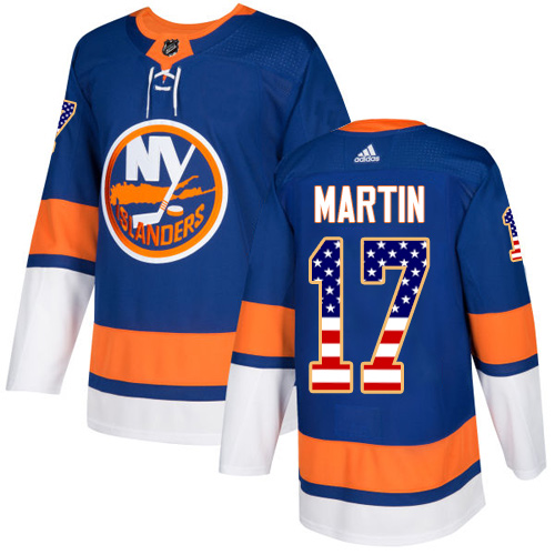 Youth Adidas New York Islanders #17 Matt Martin Authentic Royal Blue USA Flag Fashion NHL Jersey