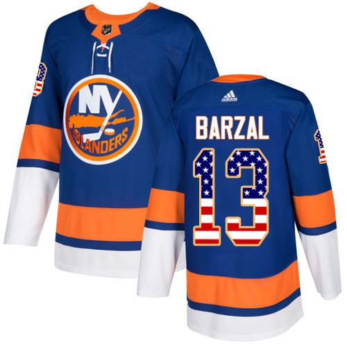 Men's Adidas New York Islanders #13 Mathew Barzal Authentic Royal Blue USA Flag Fashion NHL Jersey