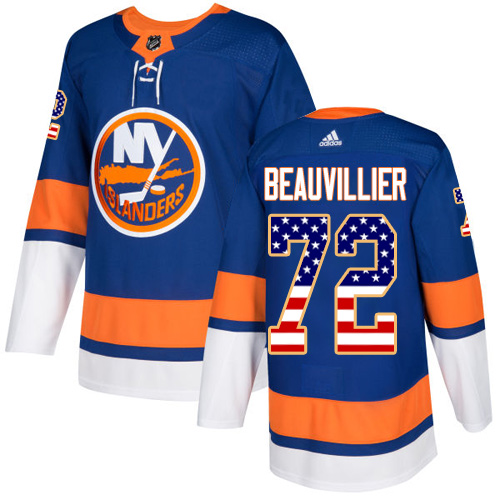 Men's Adidas New York Islanders #72 Anthony Beauvillier Authentic Royal Blue USA Flag Fashion NHL Jersey