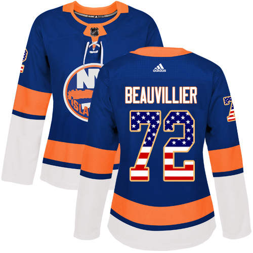 Women's Adidas New York Islanders #72 Anthony Beauvillier Authentic Royal Blue USA Flag Fashion NHL Jersey