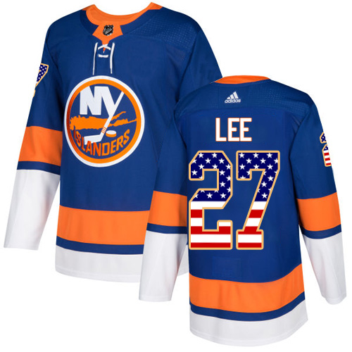 Youth Adidas New York Islanders #27 Anders Lee Authentic Royal Blue USA Flag Fashion NHL Jersey