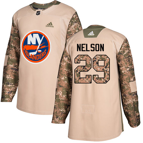 Men's Adidas New York Islanders #29 Brock Nelson Authentic Camo Veterans Day Practice NHL Jersey