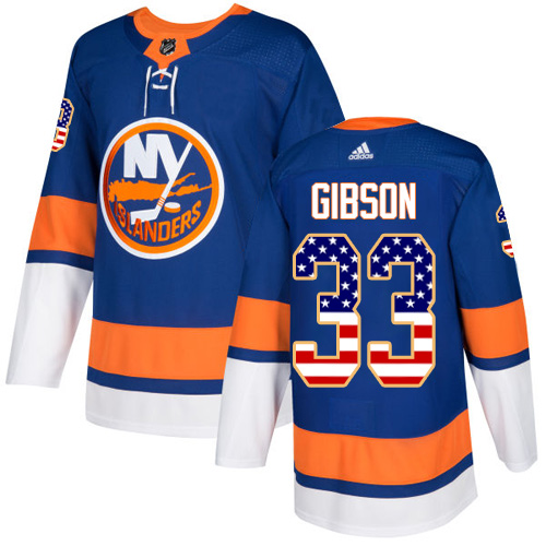 Men's Adidas New York Islanders #33 Christopher Gibson Authentic Royal Blue USA Flag Fashion NHL Jersey