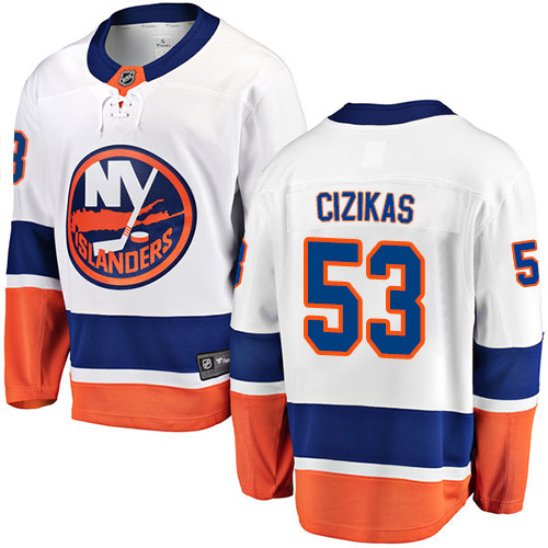 Men's New York Islanders #53 Casey Cizikas Fanatics Branded White Away Breakaway NHL Jersey