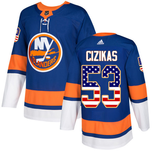 Men's Adidas New York Islanders #53 Casey Cizikas Authentic Royal Blue USA Flag Fashion NHL Jersey