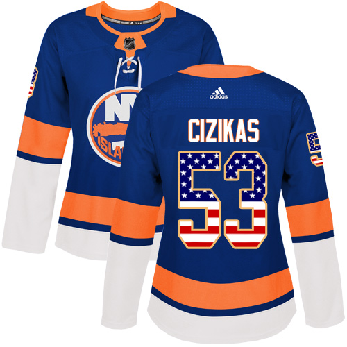 Women's Adidas New York Islanders #53 Casey Cizikas Authentic Royal Blue USA Flag Fashion NHL Jersey