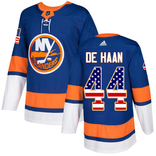 Men's Adidas New York Islanders #44 Calvin de Haan Authentic Royal Blue USA Flag Fashion NHL Jersey