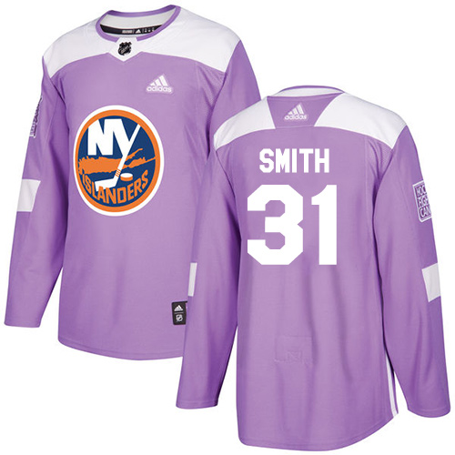 Men's Adidas New York Islanders #31 Billy Smith Authentic Purple Fights Cancer Practice NHL Jersey