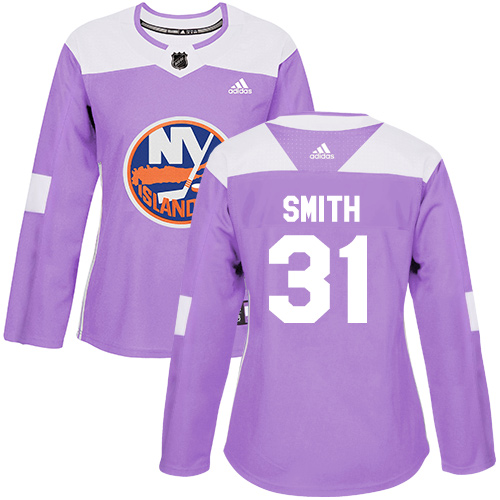 Women's Adidas New York Islanders #31 Billy Smith Authentic Purple Fights Cancer Practice NHL Jersey