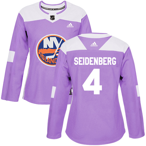 Women's Adidas New York Islanders #4 Dennis Seidenberg Authentic Purple Fights Cancer Practice NHL Jersey