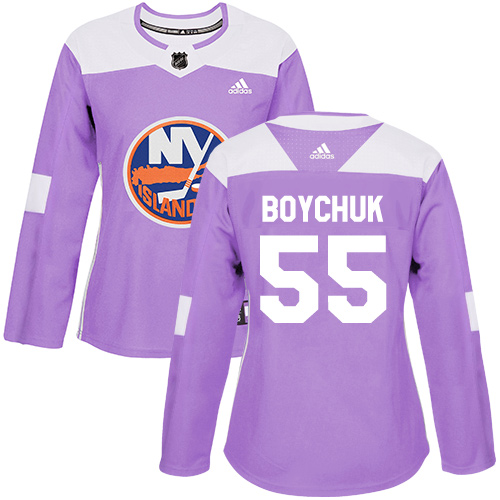 Women's Adidas New York Islanders #55 Johnny Boychuk Authentic Purple Fights Cancer Practice NHL Jersey