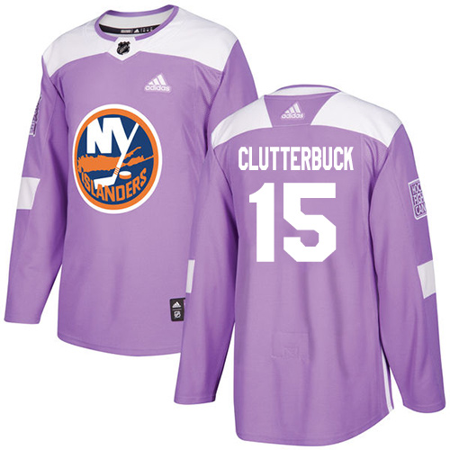Men's Adidas New York Islanders #15 Cal Clutterbuck Authentic Purple Fights Cancer Practice NHL Jersey