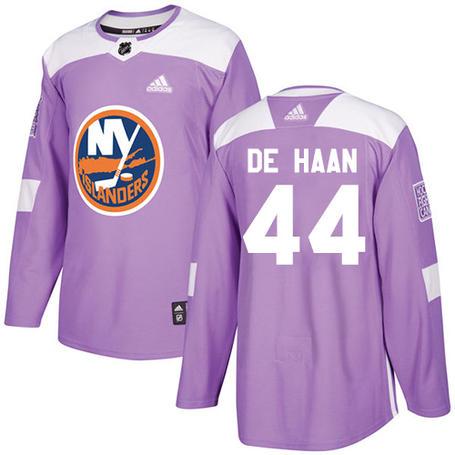 Men's Adidas New York Islanders #44 Calvin de Haan Authentic Purple Fights Cancer Practice NHL Jersey