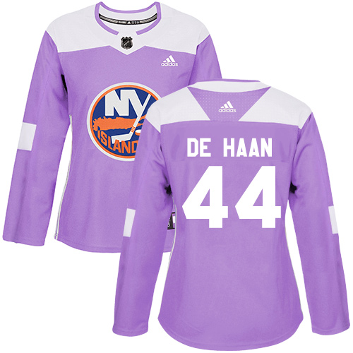 Women's Adidas New York Islanders #44 Calvin de Haan Authentic Purple Fights Cancer Practice NHL Jersey