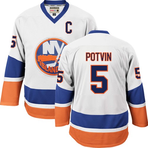 Men's CCM New York Islanders #5 Denis Potvin Authentic White Throwback NHL Jersey