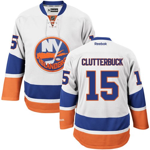 Men's Reebok New York Islanders #15 Cal Clutterbuck Authentic White Away NHL Jersey