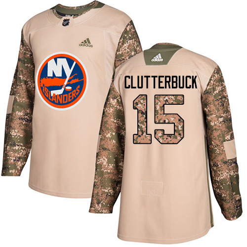 Men's Adidas New York Islanders #15 Cal Clutterbuck Authentic Camo Veterans Day Practice NHL Jersey