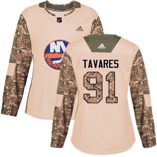 Women's Adidas New York Islanders #91 John Tavares Authentic Camo Veterans Day Practice NHL Jersey