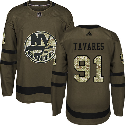 Men's Adidas New York Islanders #91 John Tavares Premier Green Salute to Service NHL Jersey