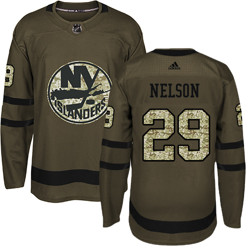 Men's Adidas New York Islanders #29 Brock Nelson Authentic Green Salute to Service NHL Jersey