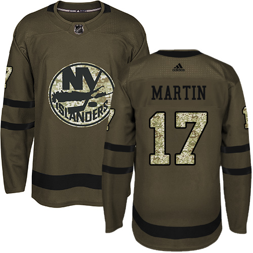 Men's Adidas New York Islanders #17 Matt Martin Authentic Green Salute to Service NHL Jersey