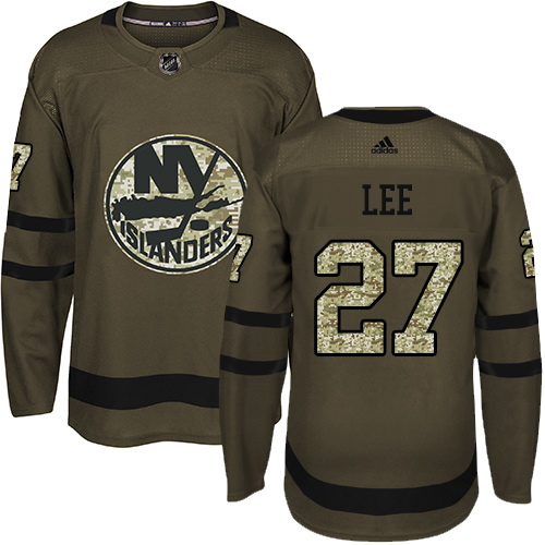 Men's Adidas New York Islanders #27 Anders Lee Authentic Green Salute to Service NHL Jersey