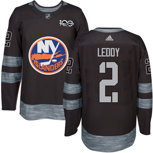 Men's Adidas New York Islanders #2 Nick Leddy Authentic Black 1917-2017 100th Anniversary NHL Jersey