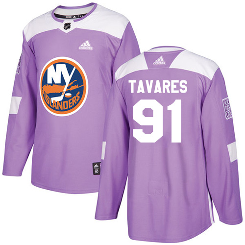 Men's Adidas New York Islanders #91 John Tavares Authentic Purple Fights Cancer Practice NHL Jersey