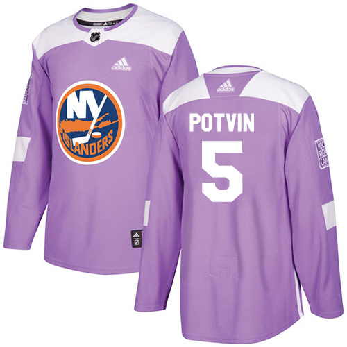 Men's Adidas New York Islanders #5 Denis Potvin Authentic Purple Fights Cancer Practice NHL Jersey