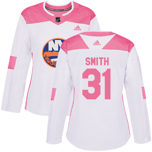 Women's Adidas New York Islanders #31 Billy Smith Authentic White/Pink Fashion NHL Jersey