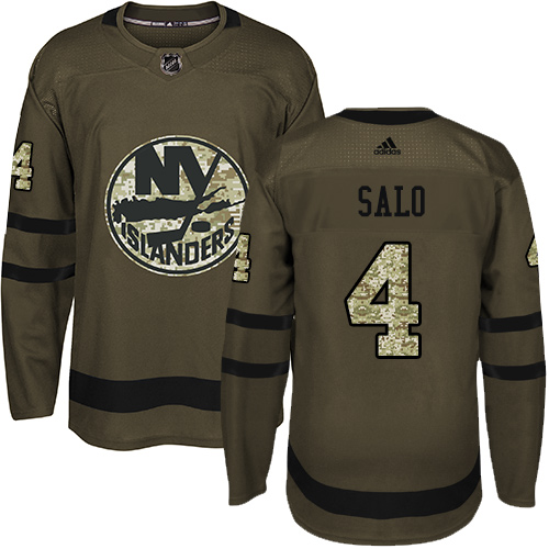 Men's Adidas New York Islanders #4 Robin Salo Premier Green Salute to Service NHL Jersey