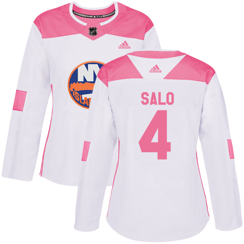 Women's Adidas New York Islanders #4 Robin Salo Authentic White/Pink Fashion NHL Jersey