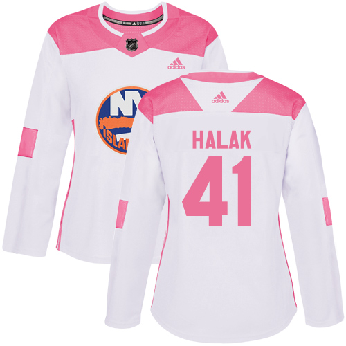 Women's Adidas New York Islanders #41 Jaroslav Halak Authentic White/Pink Fashion NHL Jersey