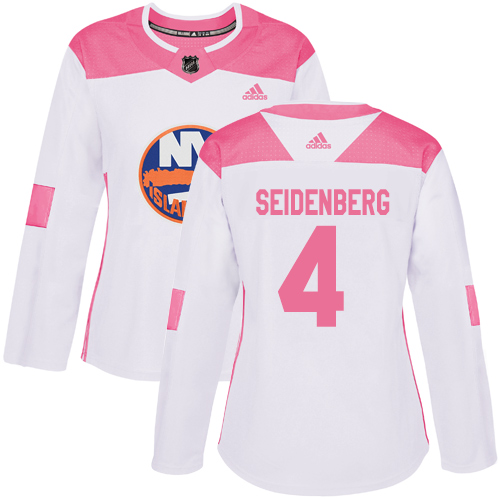 Women's Adidas New York Islanders #4 Dennis Seidenberg Authentic White/Pink Fashion NHL Jersey