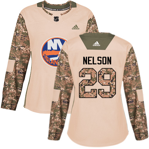 Women's Adidas New York Islanders #29 Brock Nelson Authentic Camo Veterans Day Practice NHL Jersey