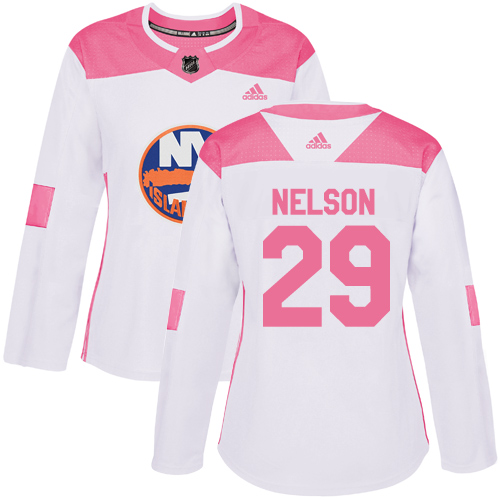 Women's Adidas New York Islanders #29 Brock Nelson Authentic White/Pink Fashion NHL Jersey