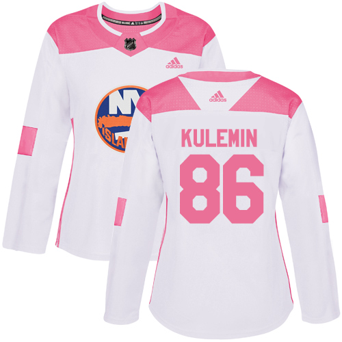 Women's Adidas New York Islanders #86 Nikolay Kulemin Authentic White/Pink Fashion NHL Jersey