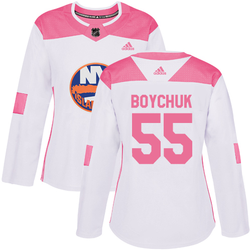 Women's Adidas New York Islanders #55 Johnny Boychuk Authentic White/Pink Fashion NHL Jersey