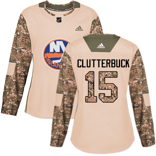 Women's Adidas New York Islanders #15 Cal Clutterbuck Authentic Camo Veterans Day Practice NHL Jersey