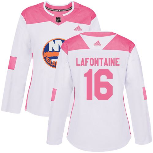 Women's Adidas New York Islanders #16 Pat LaFontaine Authentic White/Pink Fashion NHL Jersey
